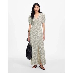 Madewell Puff-Sleeve V-Neck Midi Dress in Floral Harper Floral Ivory Women's 0